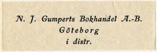 N.J. Gumpert's Bokhandel, Gteborg, Sweden. (51mm x 16mm)