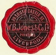 W.B. Jones & Co., Printers, Liverpool, England (30mm dia.)
