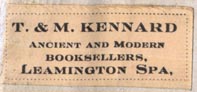 T. & M. Kennard, Ancient & Modern Booksellers, Leamington Spa [England] (31mm x 13mm)