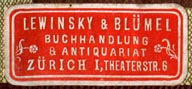 Lewinsky & Blmel, Buchhandlung & Antiquariat, Zrich, Switzerland (31mm x 14mm, ca.1904)