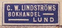 C.W. Lindstroms Bokhandel, Lund, Sweden (20mm x 8mm, before 1948)