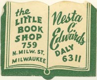 The Little Book Shop -- Nesta C. Edwards, Milwaukee, Wisconsin (approx 32mm x 27mm)