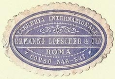 Ermanno Loescher & Cia., Libreria Internazionale, Rome, Italy (39mm x 25mm). Courtesy of S. Loreck.
