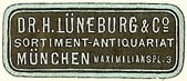 H. Lneburg & Co., Sortiment - Antiquariat, Munich, Germany (27mm x 11mm)