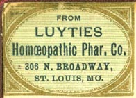 Luyties Homoeopathic Pharm. Co., St. Louis, Missouri (32mm x 23mm, ca.1886). Courtesy of R. Behra.
