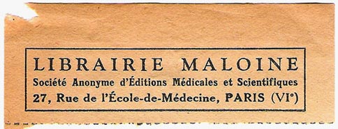 Librairie Maloine, Paris, France (80mm x 30mm, ca.1940?)