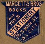 Margetts Bros, Stationers, Salt Lake City, Utah  (25mm x 25mm, ca.1889). Courtesy of Robert Behra.