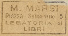M. Marsi, Legatoria di Libri, Piazza Sansovino 5 (38mm x 20mm, before 1954)