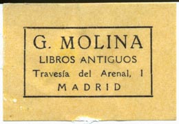G. Molina, Libros Antiguos, Madrid, Spain (42mm x 29mm, ca.1968)