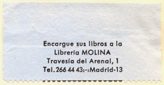 Libreria Molina, Madrid, Spain (54mm x 28mm, ca.1966)