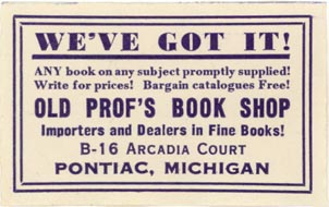 Old Prof's Book Shop, Pontiac, Michigan (approx 50mm x 30mm)