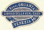 Ferd. Ongania, Libraio della Real Casa, Venice, Italy (29mm x 19mm)