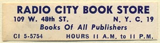 Radio City Book Store, New York, NY (51mm x 13mm)