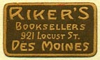 Riker's, Booksellers, Des Moines, Iowa (22mm x 13mm)