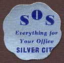 SOS Bookstore - Silver Office Supply & Bookstore, Silver City, New Mexico (20mm dia.). Courtesy of Donald Francis.