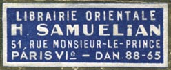H. Samuelian, Librairie Orientale, Paris, France (40mm x 15mm)