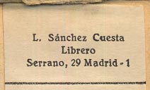 L. Snchez Cuesta, Librero, Madrid, Spain (74mm x 34mm, ca.1966).