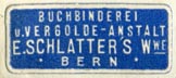 E. Schlatter's Wwe. [?], Buchbinderei u. Vergolde-Anstalt, Bern, Switzerland (26mm x 11mm, ca.1925)