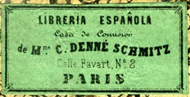 Libreria Espanola de Mme. C. Denne Schmitz, Paris, France (43mm x 21mm)