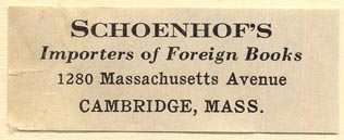 Schoenhof's Foreign Books, Cambridge, Massachusetts (51mm x 19mm)