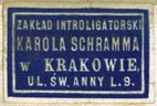 Karol [Karl?] Schramm, Zaklad Introligatorski [binder?], Krakw, Poland (23mm x 16mm)