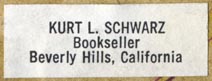 Kurt L. Schwarz, Bookseller, Beverly Hills, California (34mm x 12mm)