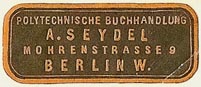 A. Seydel, Polytechnische Buchhandlung, Berlin, Germany (33mm x 13mm)