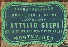 Attilio Siepi, Encuadernacion Bourgoin y Siepi, Montevideo, Uruguay (38mm x 26mm, ca.1880?).