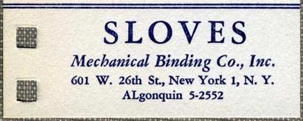 Sloves Mechanical Binding Co., New York (72mm x 89mm, ca.1952)