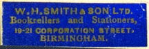 W.H. Smith & Son, Birmingham, England (35mm x 11mm). Courtesy of Robert Behra.