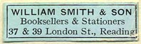 William Smith & Son, Booksellers & Stationers, Reading, England (32mm x 10mm)