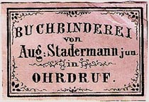 Buchbinderei von Aug. Stadermann, jun., Ohrdruf, Germany (34mm x 23mm, ca.1862)