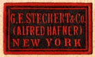 G.E. Stechert & Co. (Alfred Hafner), New York, NY  (black/red, 22mm x 13mm)