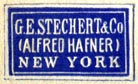 G.E. Stechert & Co. (Alfred Hafner), New York, NY  (blue/ivory, 22mm x 13mm)