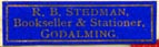 R.B. Stedman, Bookseller & Stationer, Godalming, England (24mm x 7mm)