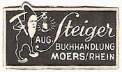 Aug. Steiger, Buchhandlung, Moers, Germany (28mm x 16mm)