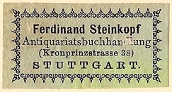 Ferdinand Steinkopf, Antiquaritsbuchhandlung, Stuttgart, Germany (40mm x 20mm)