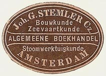 Joh. G. Stemler Cz., Algemeene Boekhandel, Amsterdam, Netherlands (34mm x 24mm). Courtesy of S. Loreck.
