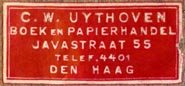 C.W. Uythoven, Boek en Papierhandel, The Hague, Netherlands (31mm x 14mm, ca.1921). Courtesy of R. Behra.