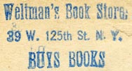 Weltman's Book Store, New York, NY (inkstamp, 30mm x 16mm)
