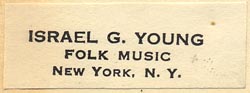 Israel G. Young, Folk Music, New York, NY (40mm x 15mm, ca.1957)