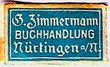 G. Zimmermann, Buchhandlung, Nrtingen, Germany (17mm x 10mm, ca.1925)