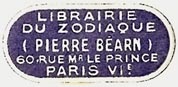 Librairie du Zodiaque, Pierre Barn, Paris, France (29mm x 13mm)