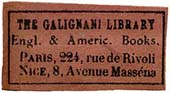 The Galignani Library, Paris & Nice, France (28mm x 15mm, ca. 1905). Courtesy of Steve Trussel.
