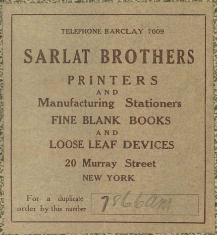Sarlat Brothers, New York, NY (74mm x 81mm, c.1917). Courtesy of Robert Behra.
