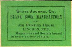 State Journal Co., Lincoln, Nebraska (39mm x 26mm). Courtesy of Robert Behra.